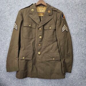 Vintage 40s WWII Uniform Coat Men 36R XS Green Wool US Army ETO Sergeant General